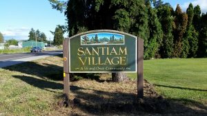 santiam village outdoor sign